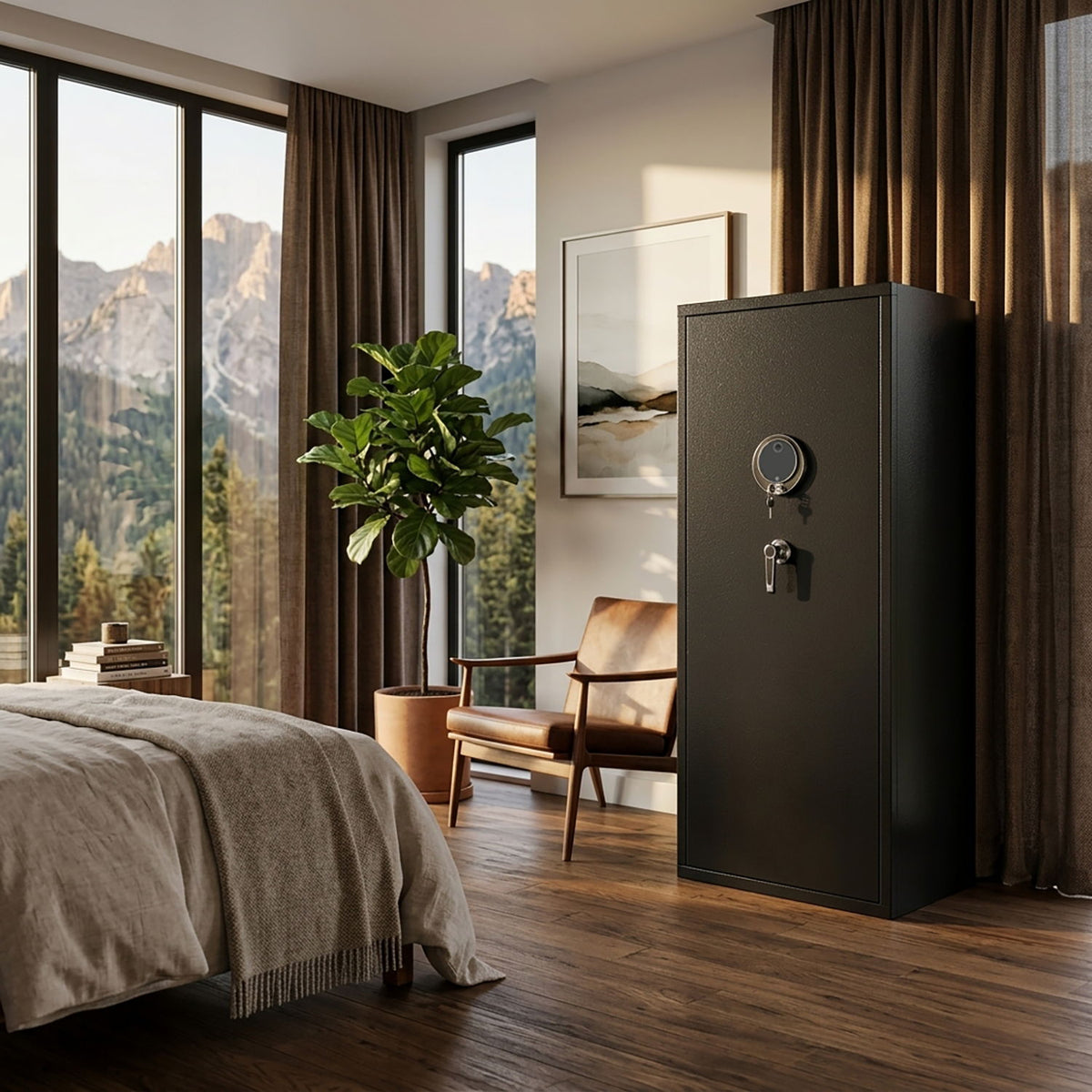 Rifle Safe, Biometric & Keypad Lock, Adjustable Gun Racks With Built In Alarm System
