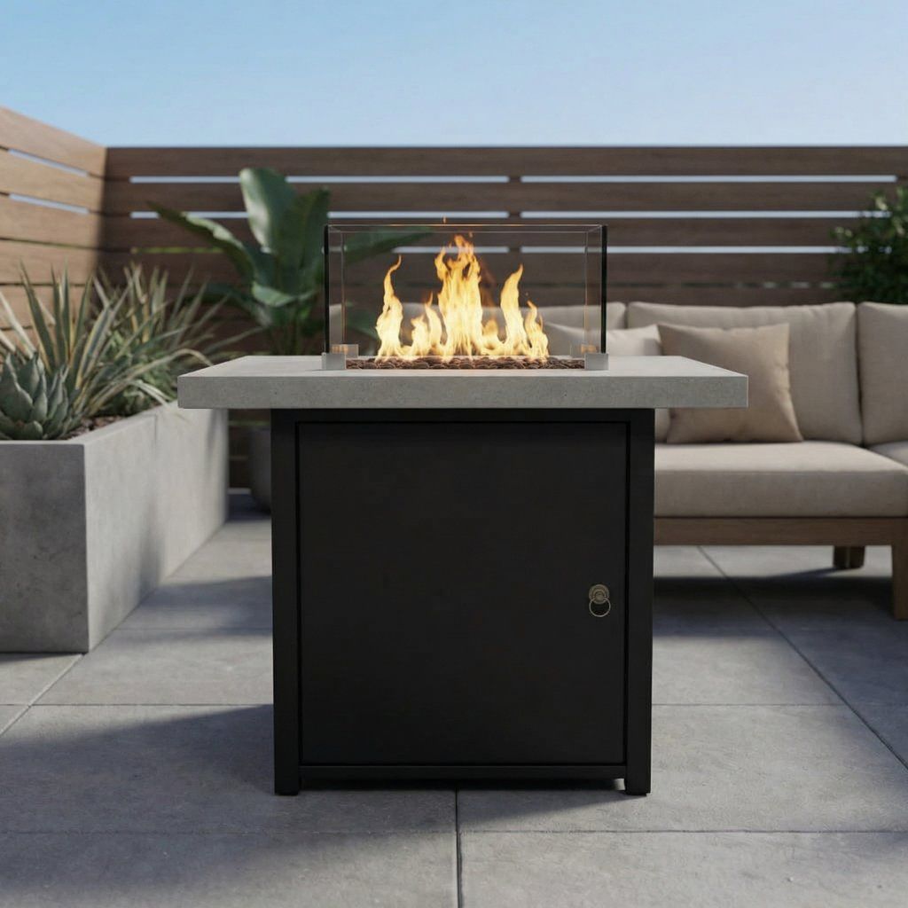 Reinforced Propane Fire Pit Table Heating Hearth Concrete 30x24in Black