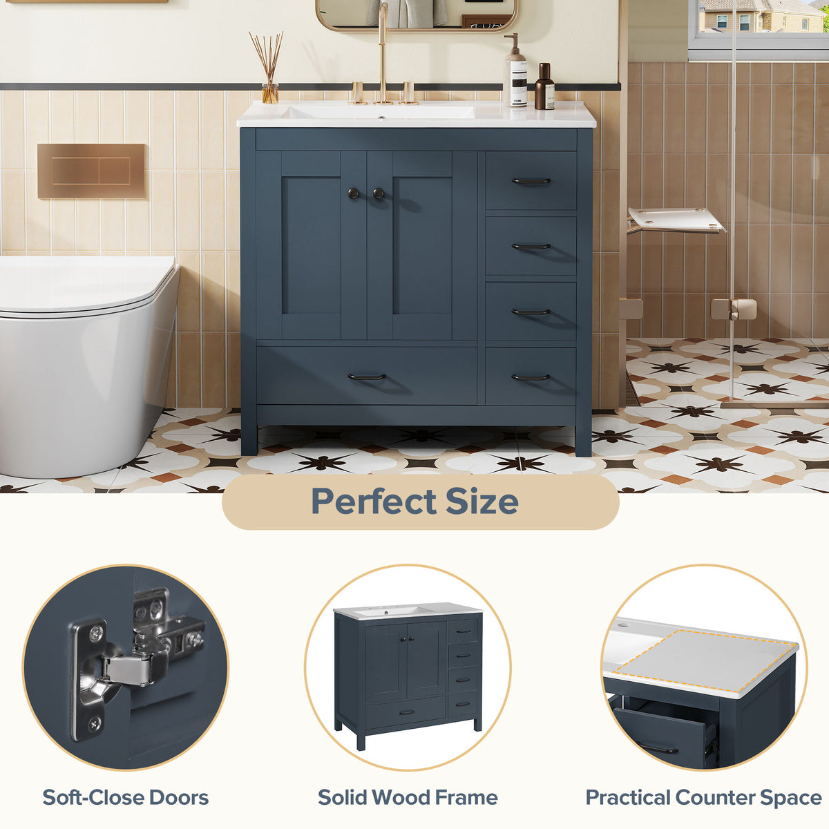 Bathroom Vanity With Sink Combo, 2 Soft Close Doors And 5 Drawers
