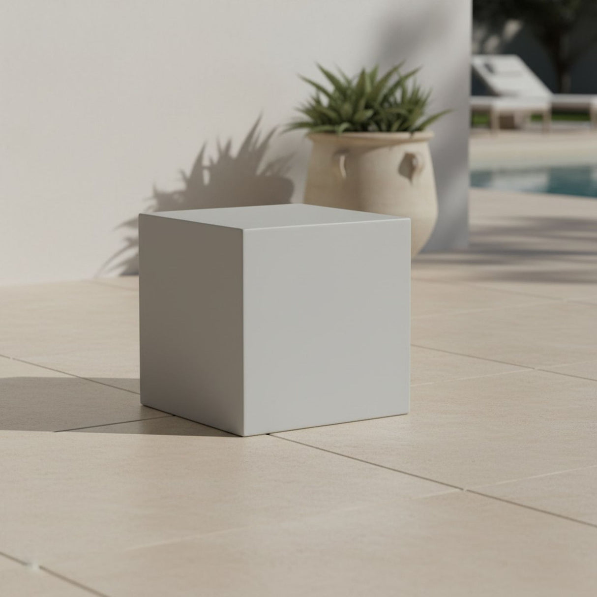 Minerra - Indoor Outdoor Side Table - White Concrete Finish