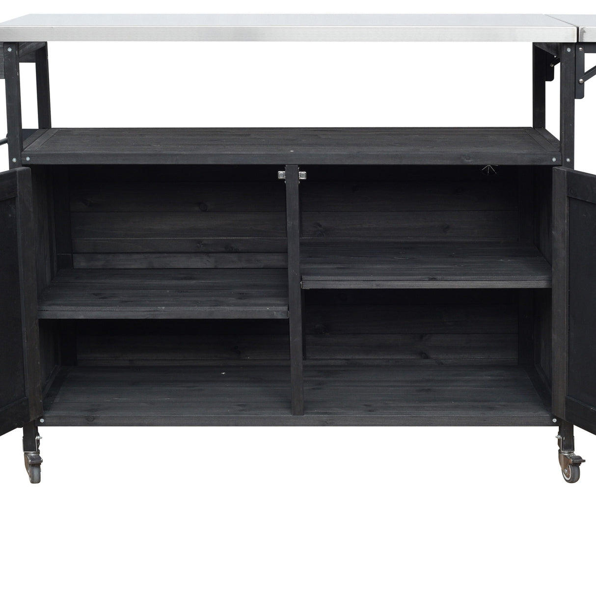 Foldable Outdoor Kitchen Island With Lockable Wheels, Storage Cabinet And Towel Rack For Patio