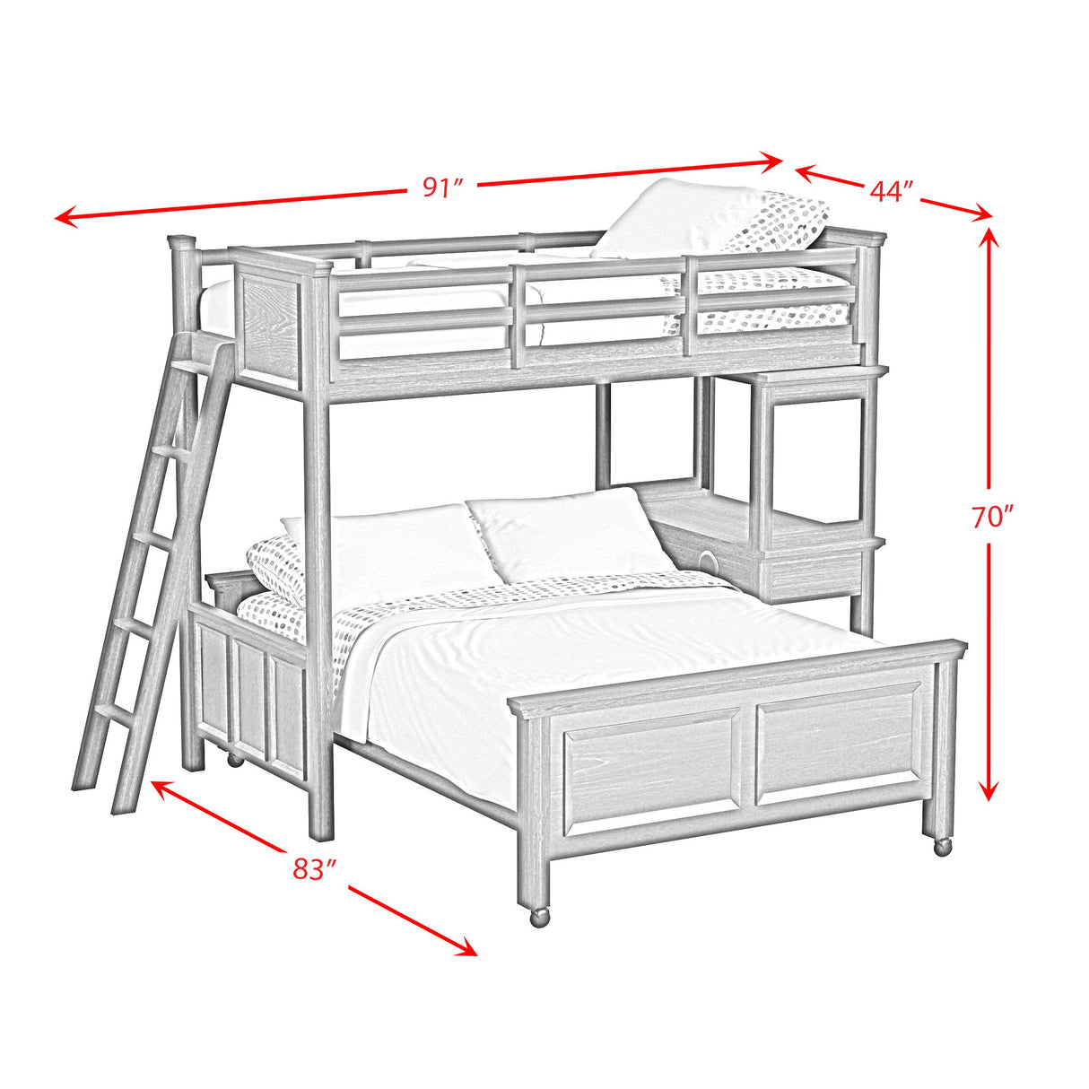 Hampton Kids - Loft Bed With Ladder And Desk With Speaker