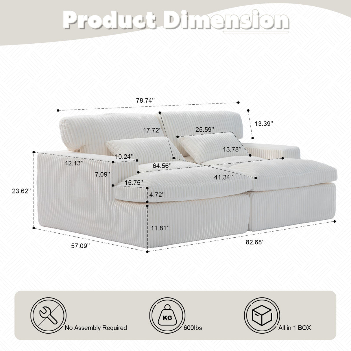 Double Chaise Lounge Chair, Oversized Upholstered Sleeper Cloud Couch