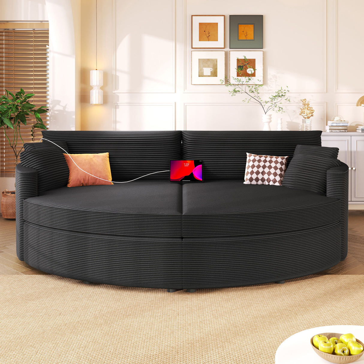 Oversized Double Chaise Lounge Sofa With USB Ports