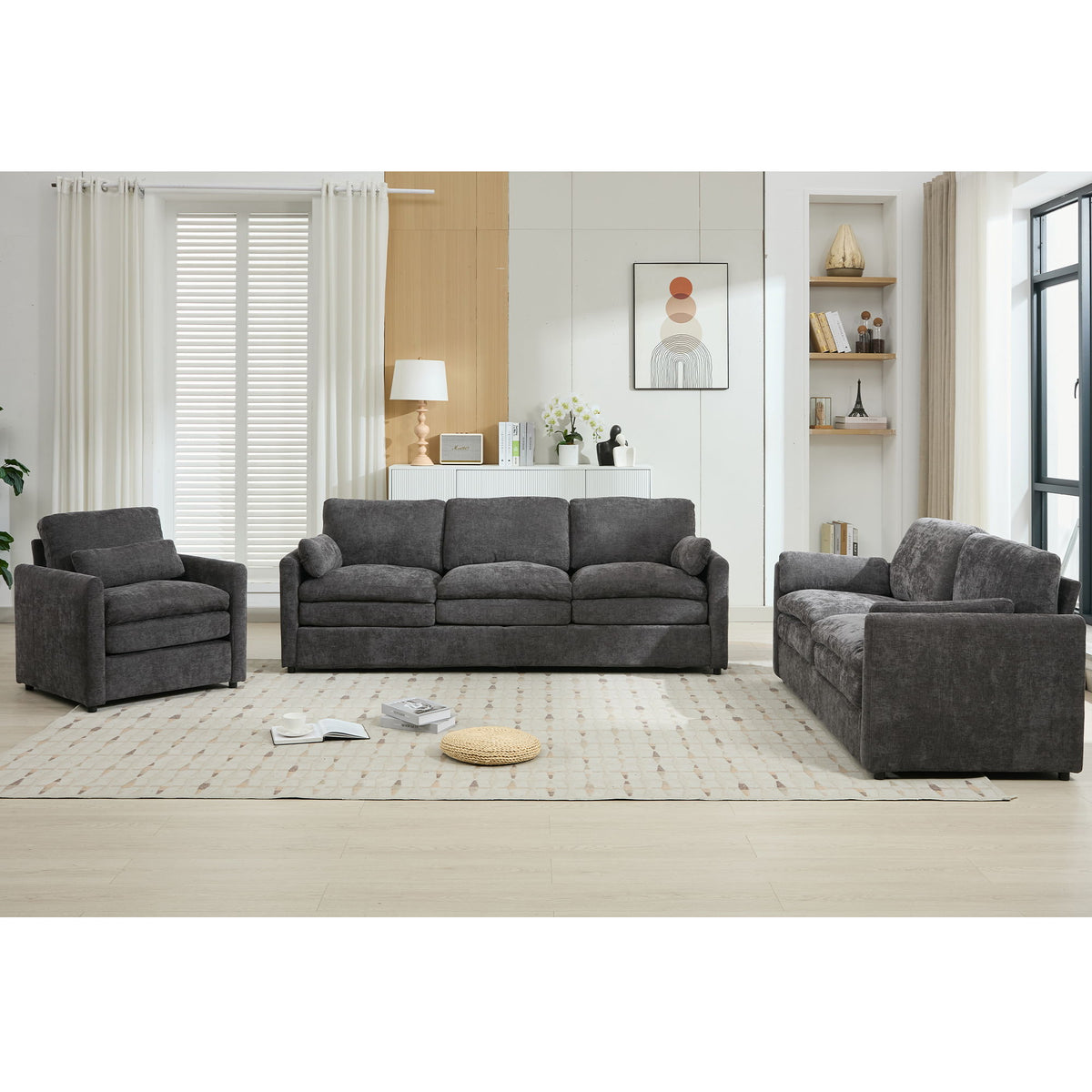 Cozy Upholstered Sofa Set For Living Room