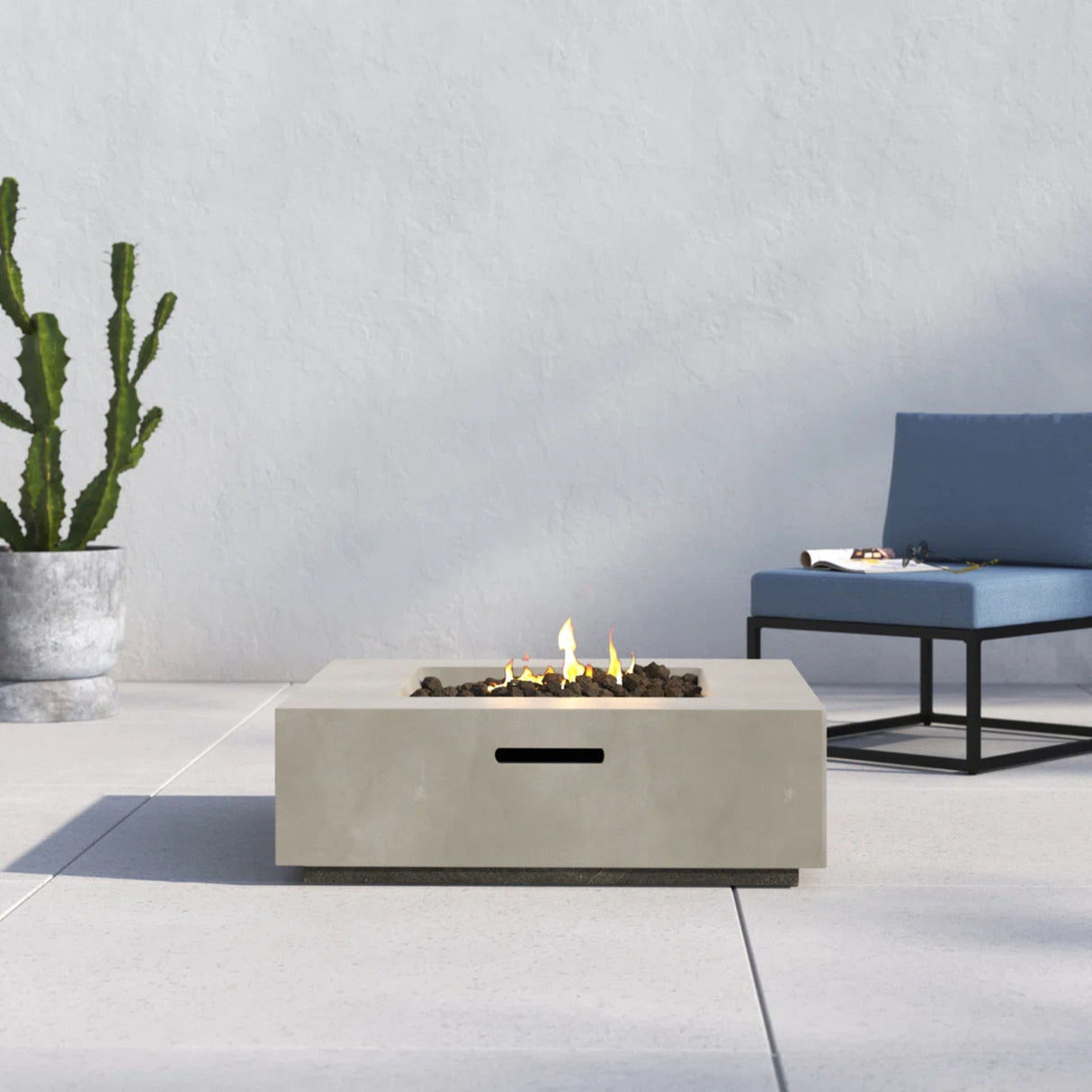 Outdoor Fire Pit Table Modern Reinforced Concrete Warming Hearth Gray