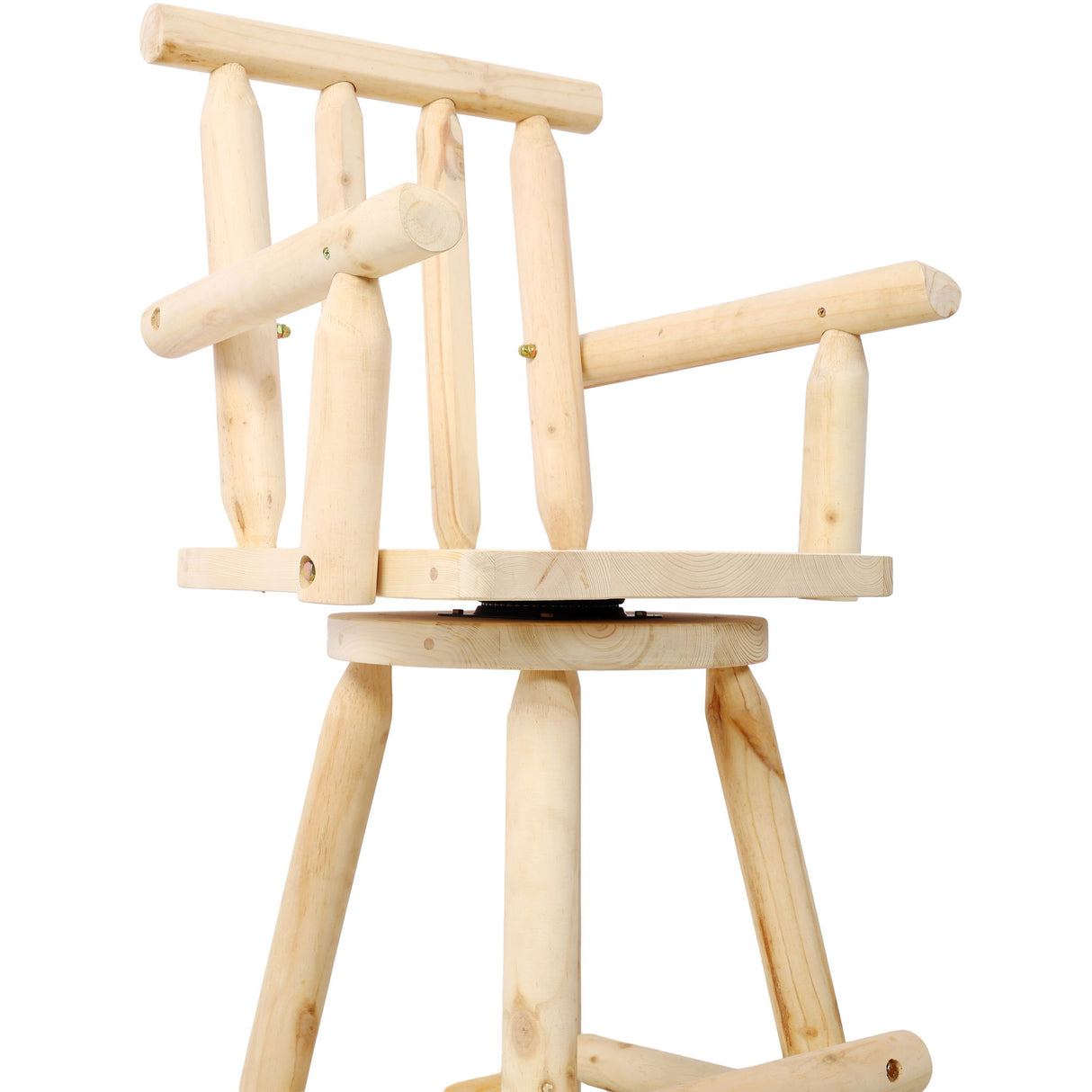 Rustic Bar Stool, Fir Wood Construction, Wide Armrest