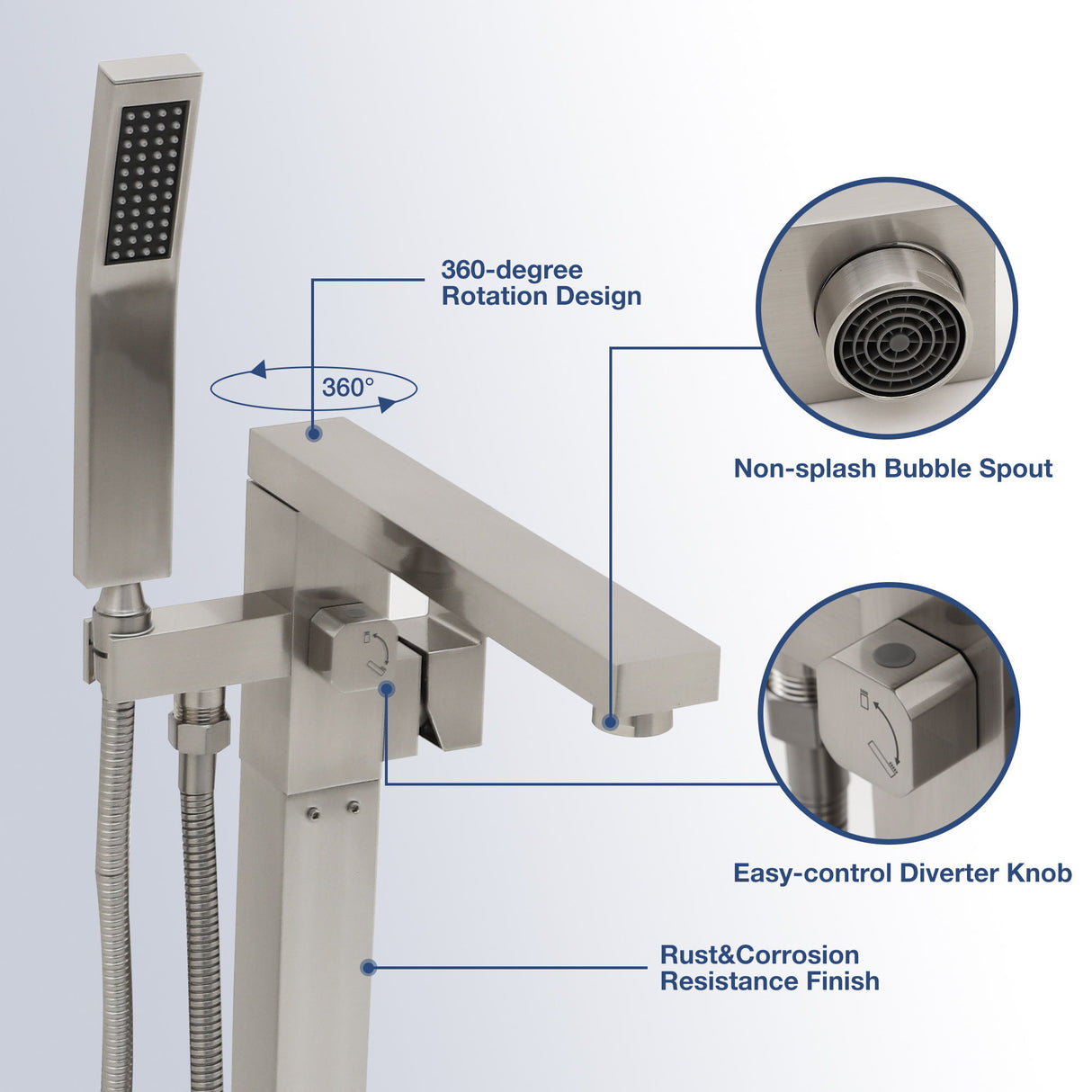 Freestanding Bathtub Faucet With Waterfall Tub Filler And Hand Shower