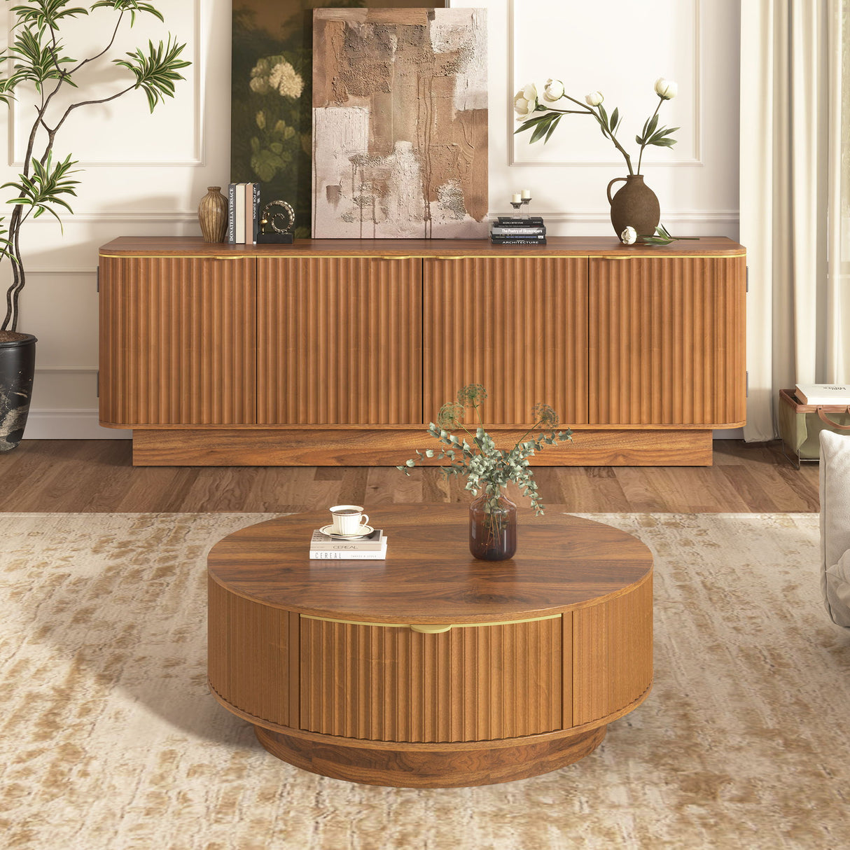 Farmhouse Matching Coffee Table & TV Console Set