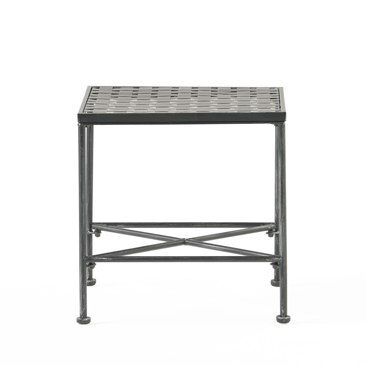 Outdoor Square Side Table With X Shaped Iron Frame - Black