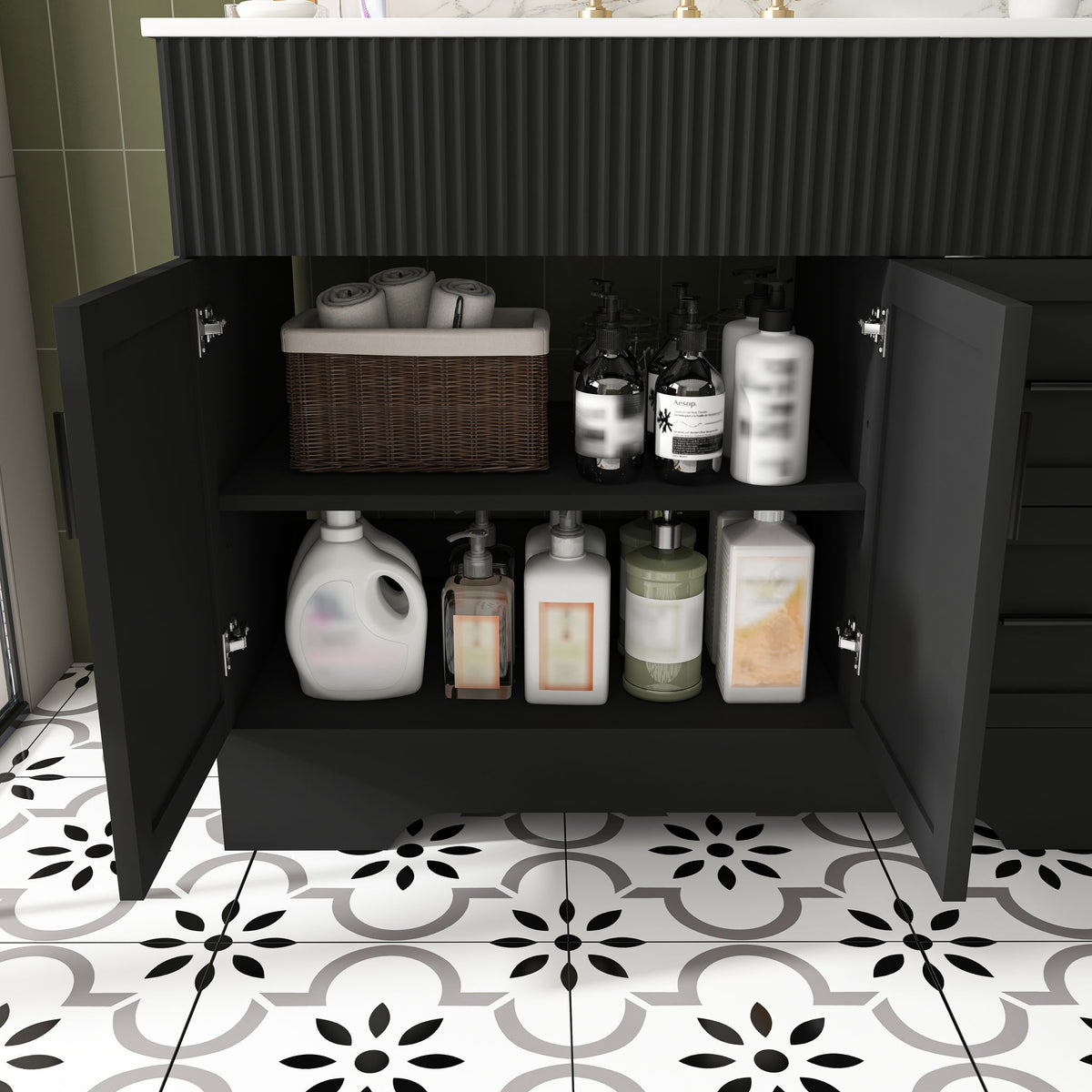 Bathroom Vanity Set, Soft Close Doors & Drawers, 3 Faucet Holes, Sink Included - Black