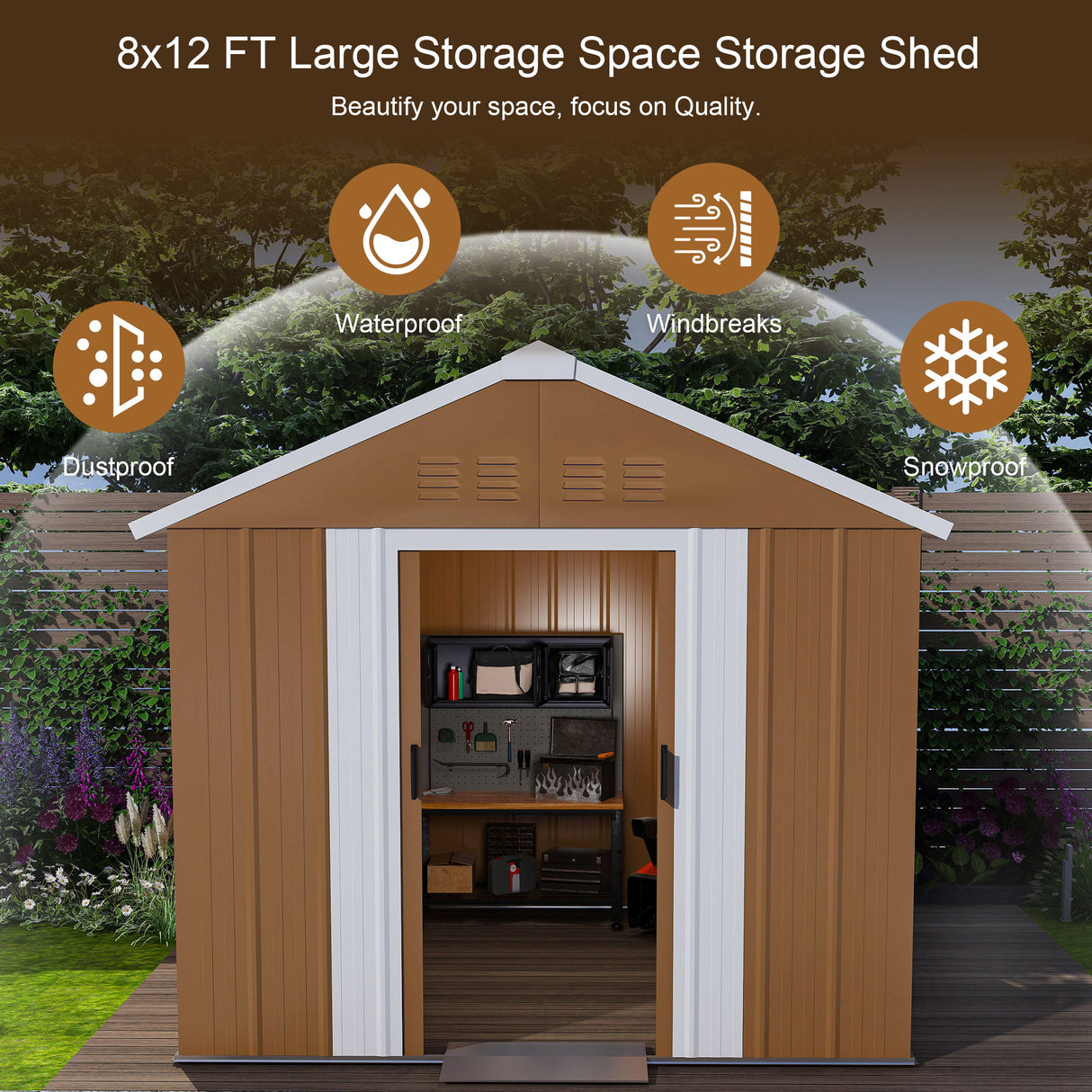 Heavy Duty Storage Shed Weatherproof 77in x 43in in Light Brown
