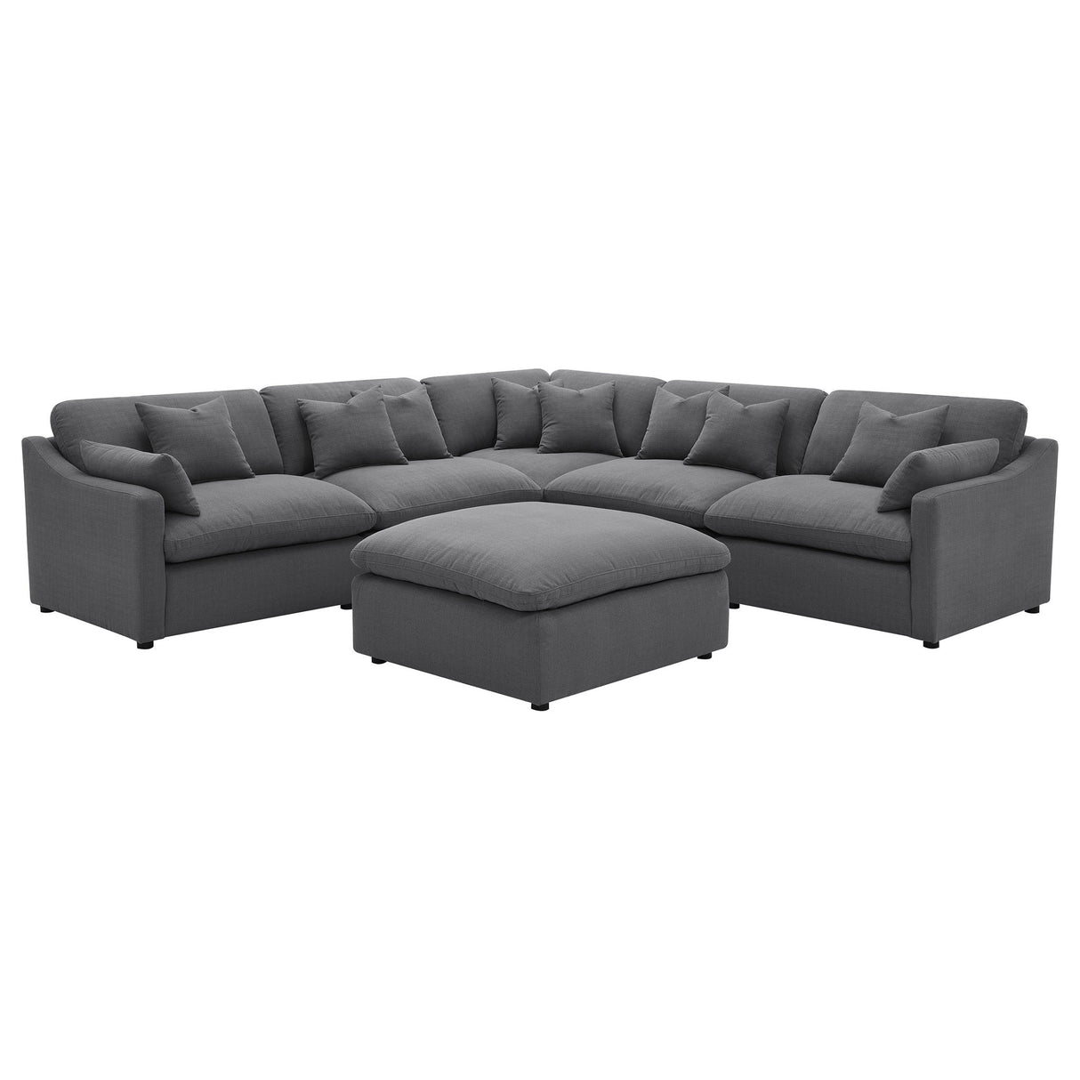 6 Piece Upholstered Modular Sectional Sofa With Reversible Cushions And Ottoman - Charcoal