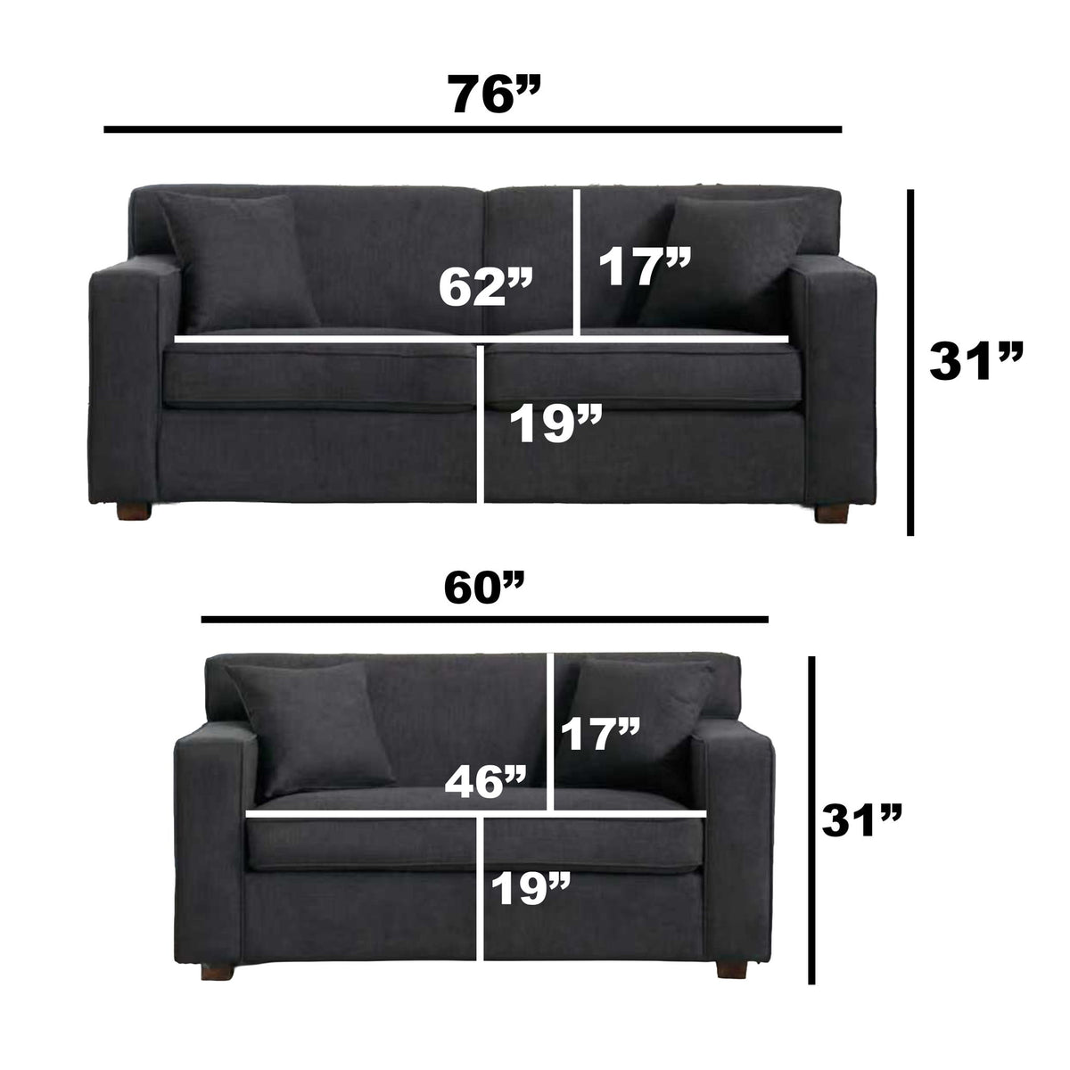 Convertible Sleeper Loveseat & Chair Set With Fold Out Mattress, Loveseat & Chair - Gray