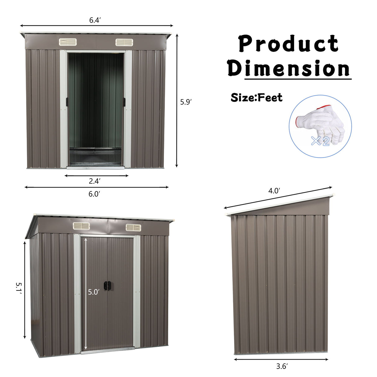 Outdoor Metal Storage Shed Garden Building Weather Resistant Iron 6x5ft