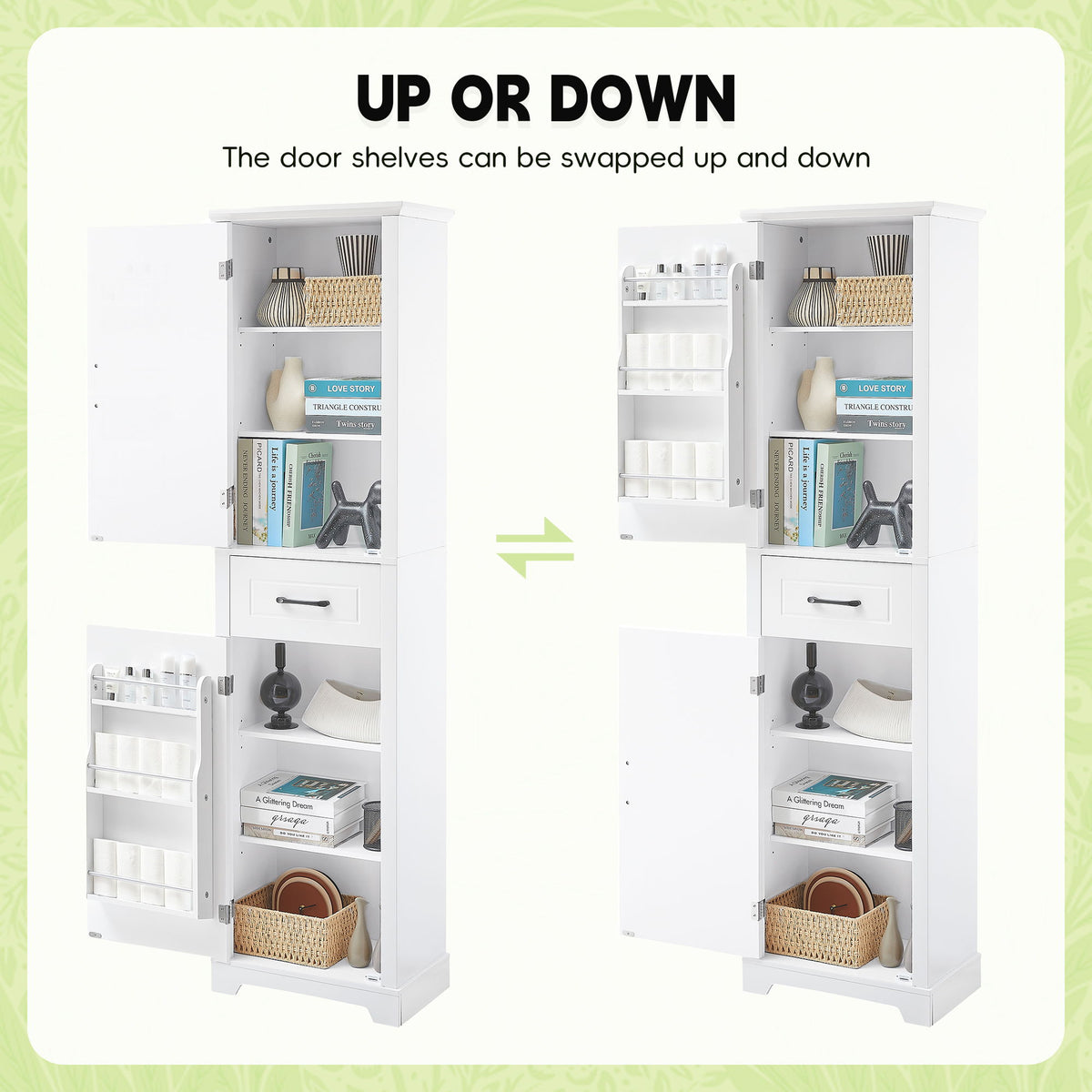 Tall Freestanding Bathroom Storage Cabinet With 2 Doors And Adjustable Shelves