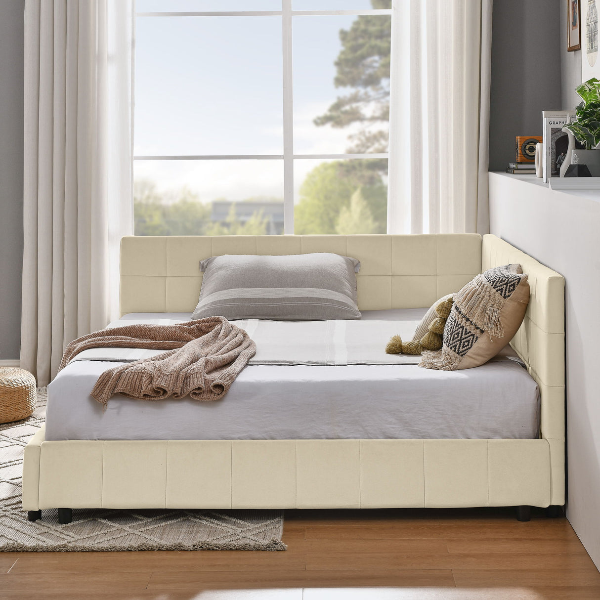 Upholstered Storage Tufted Bed Frame With Backrest And Armrests