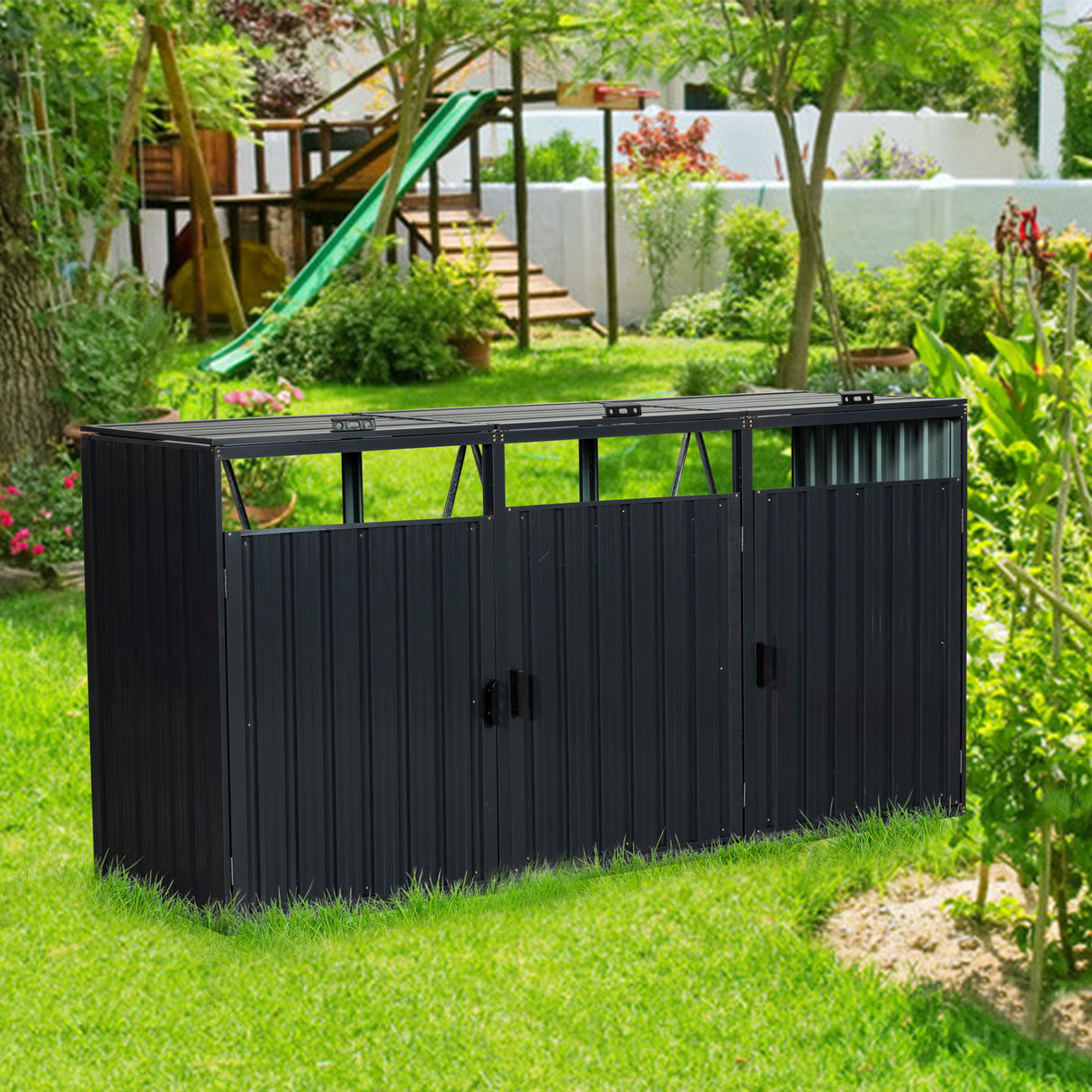 Garbage Bin Shed Outdoor Storage Building Weatherproof Galvanized Steel Housing