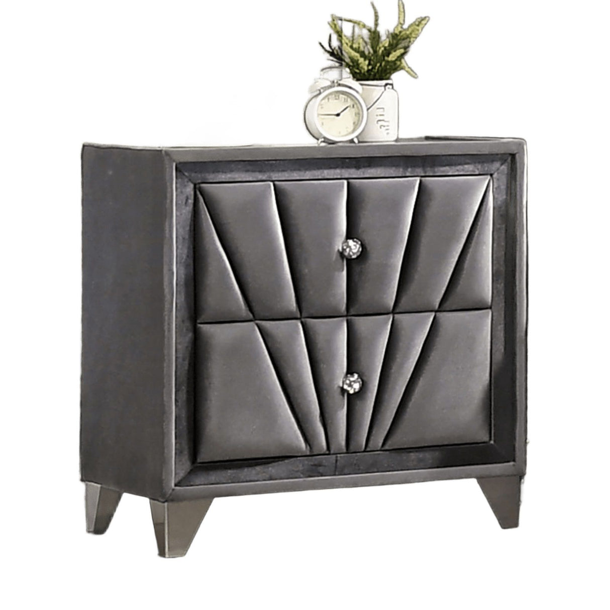 Nightstand, 2 Drawer Upholstered Frame - Gray