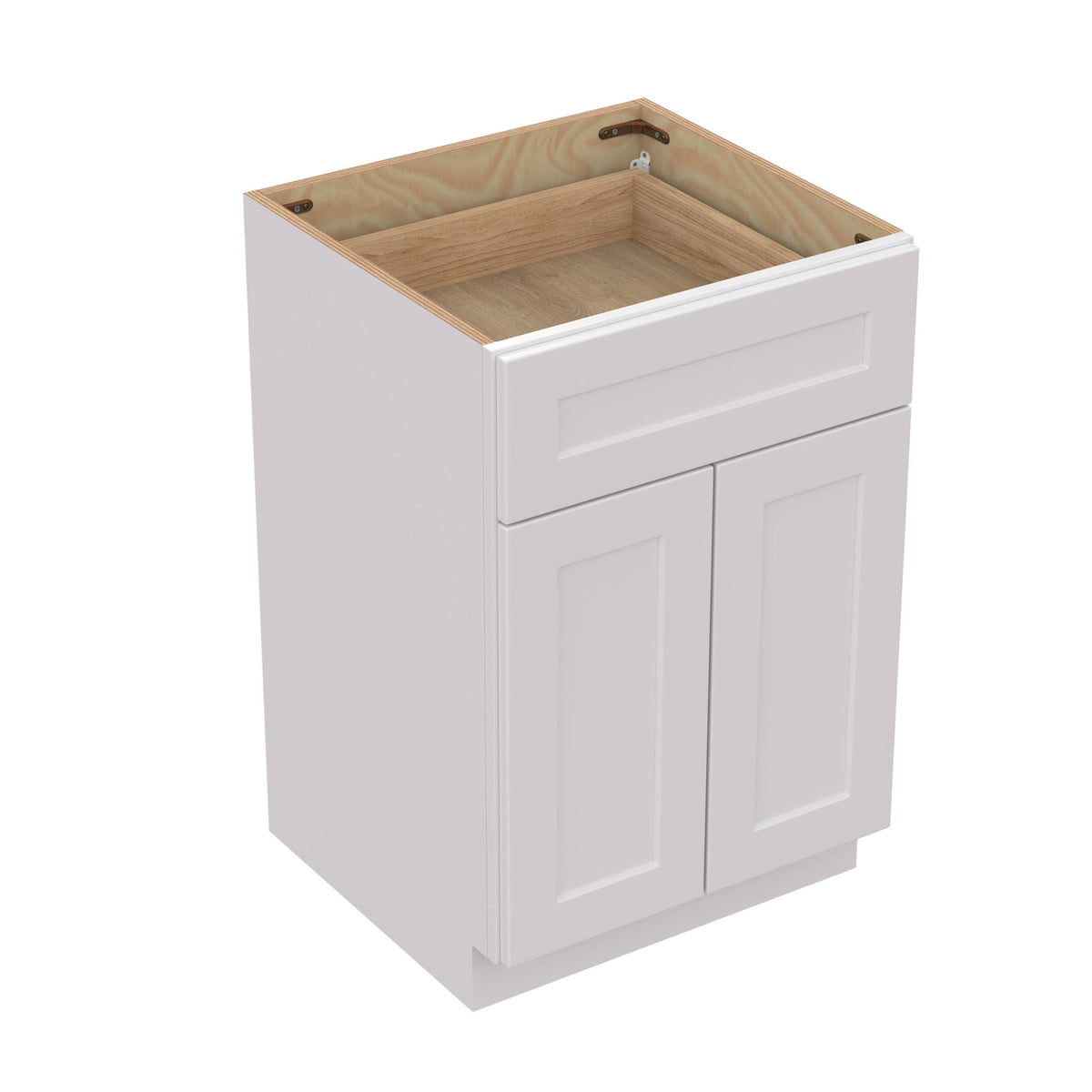 24" Shaker Base Cabinet With Soft Close Drawer & Double Doors, Adjustable Shelf For Bath - White