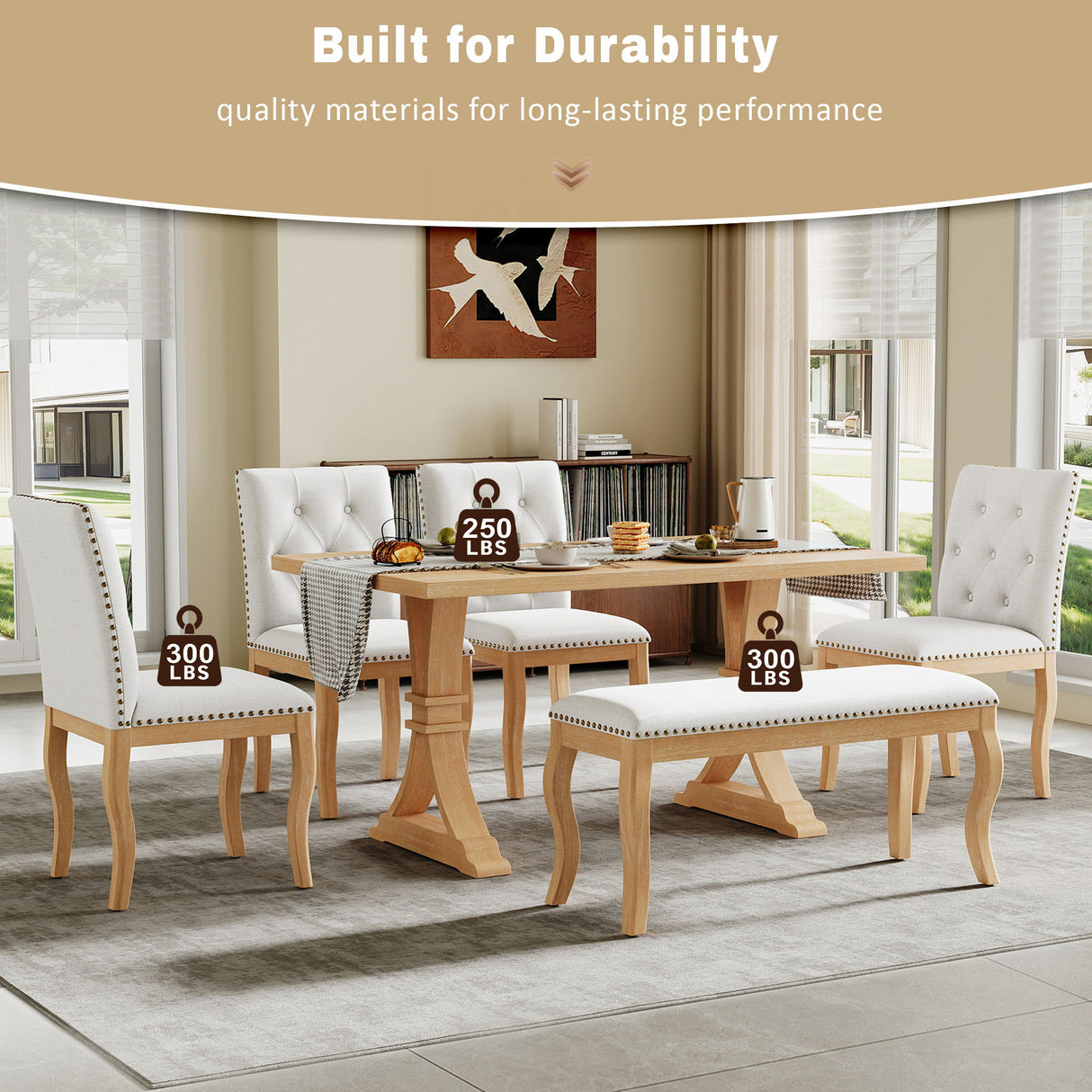Dining Set With Bench, 6 Piece