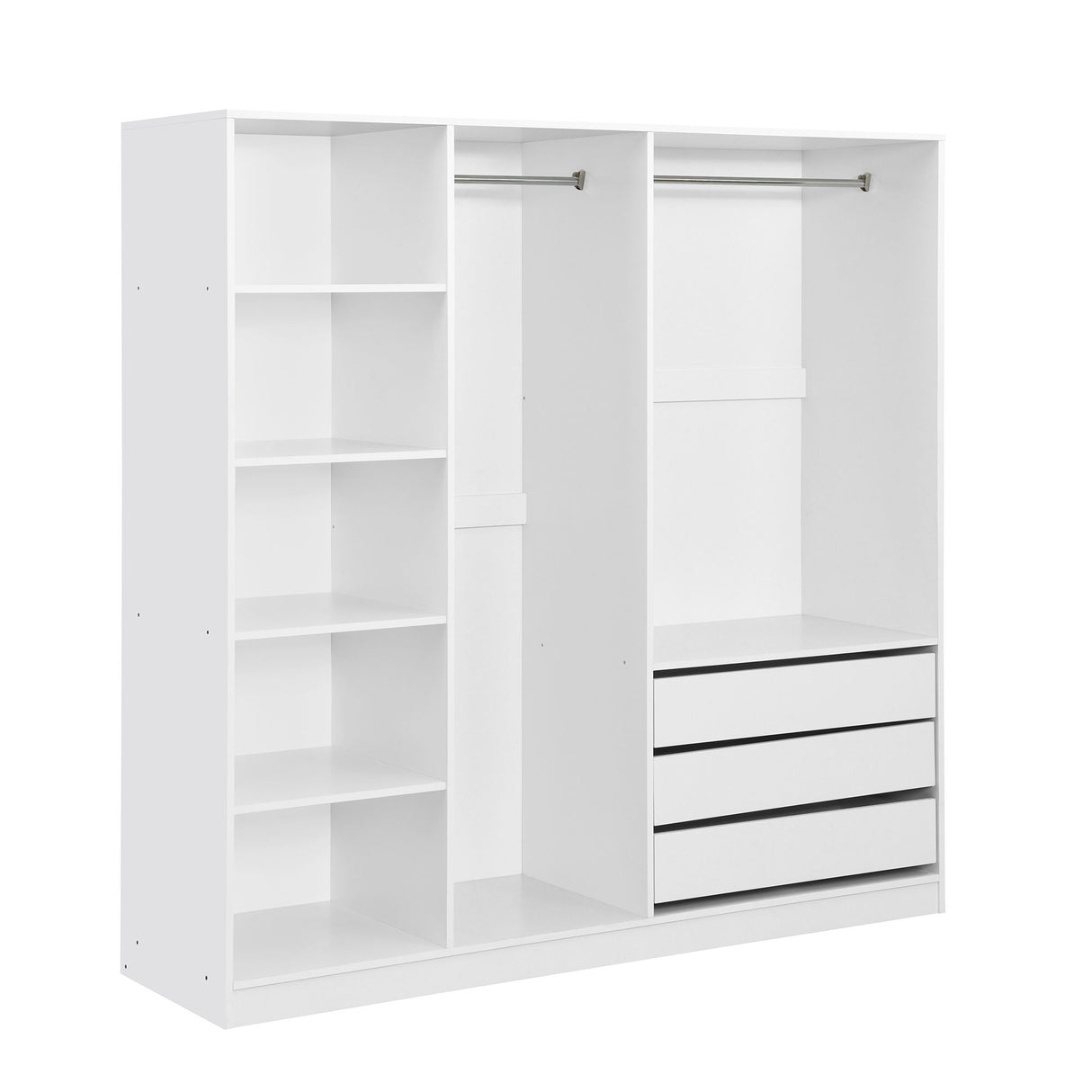 Doorless Storage Wardrobe For Dedroom With Shelves And 3 Drawers - White