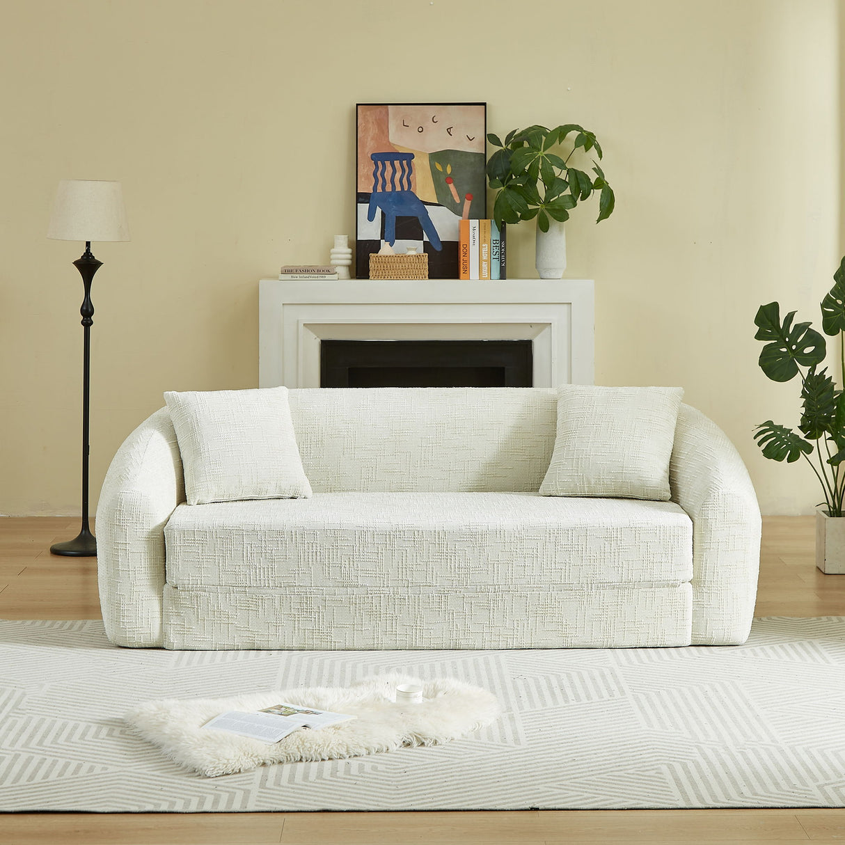 Curved Convertible Sofa, 2 In 1 Fold Out Bed With Pull Out Base And Deep Seat