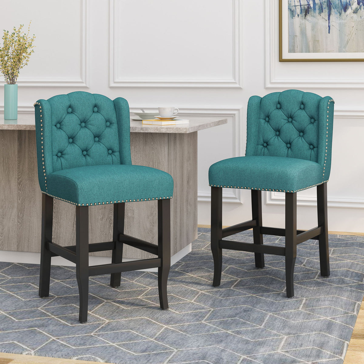 Vienna - Fabric Tufted Counter Stool With Nailhead Accents (Set of 2)
