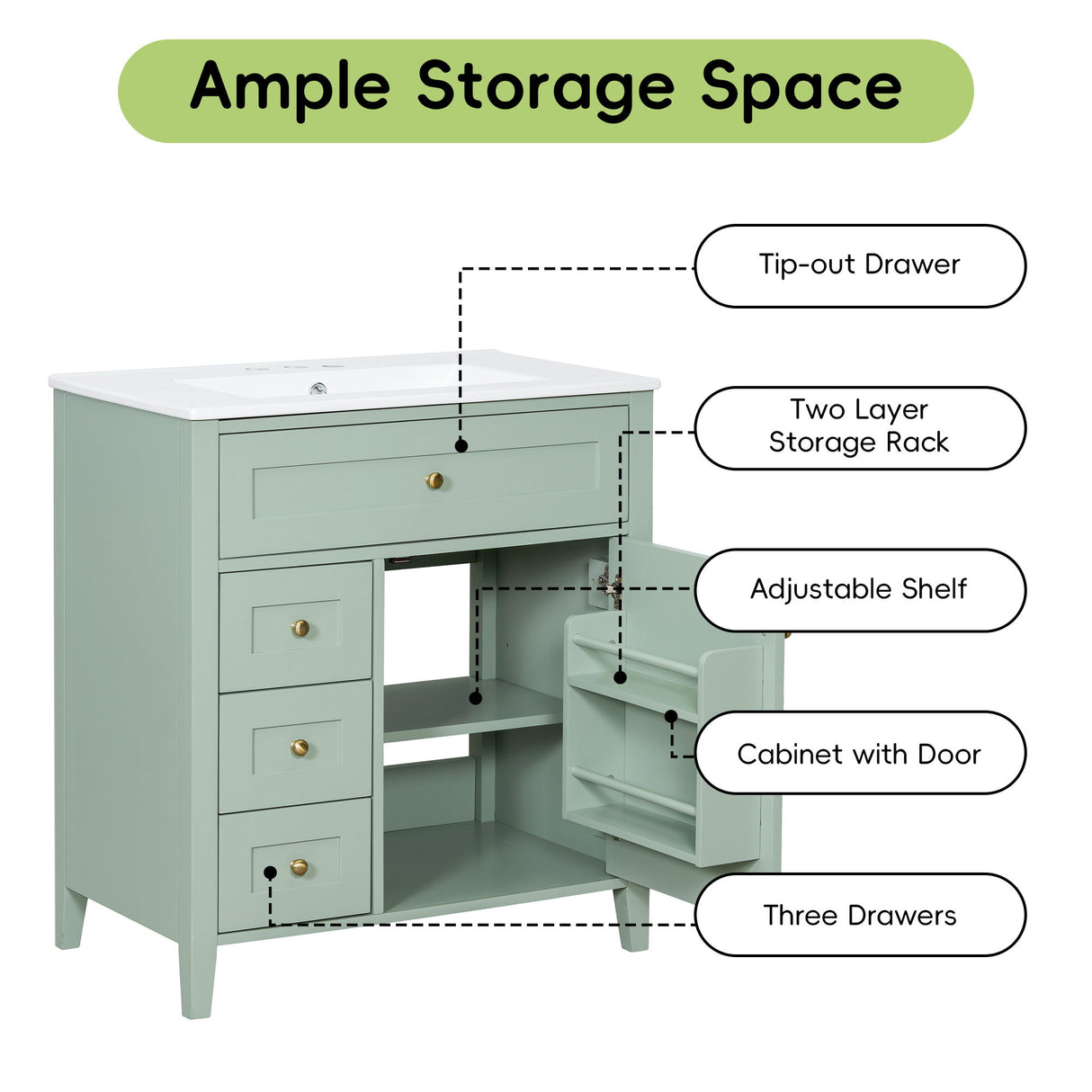Bathroom Vanity With Sink, 3 Drawers And Adjustable Shelf, Freestanding Storage Unit