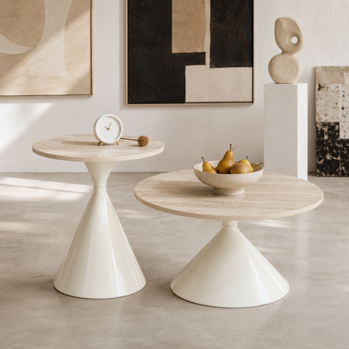 2 Piece Round Coffee Table Set - White