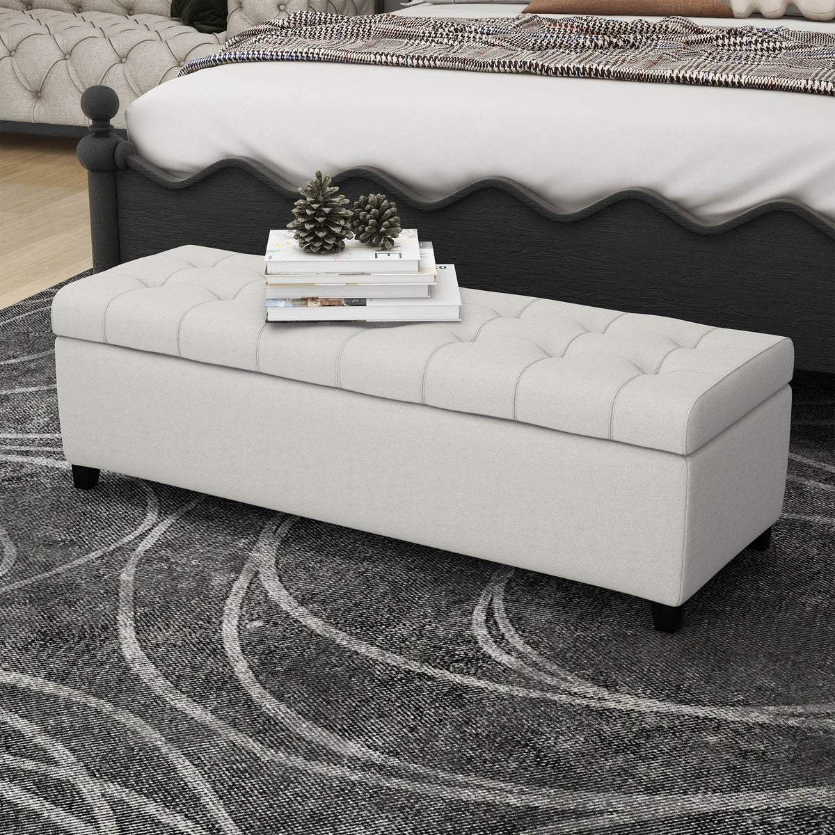 Upholstered Storage Ottoman Bench, Foot Rest For Bedroom