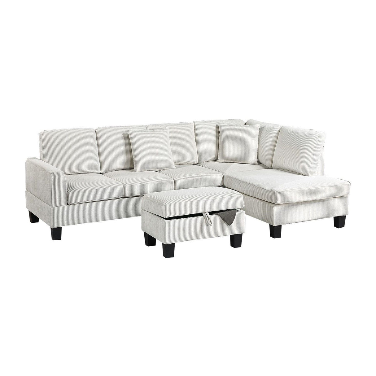 Sectional Sofa With Storage Ottoman And Pillows