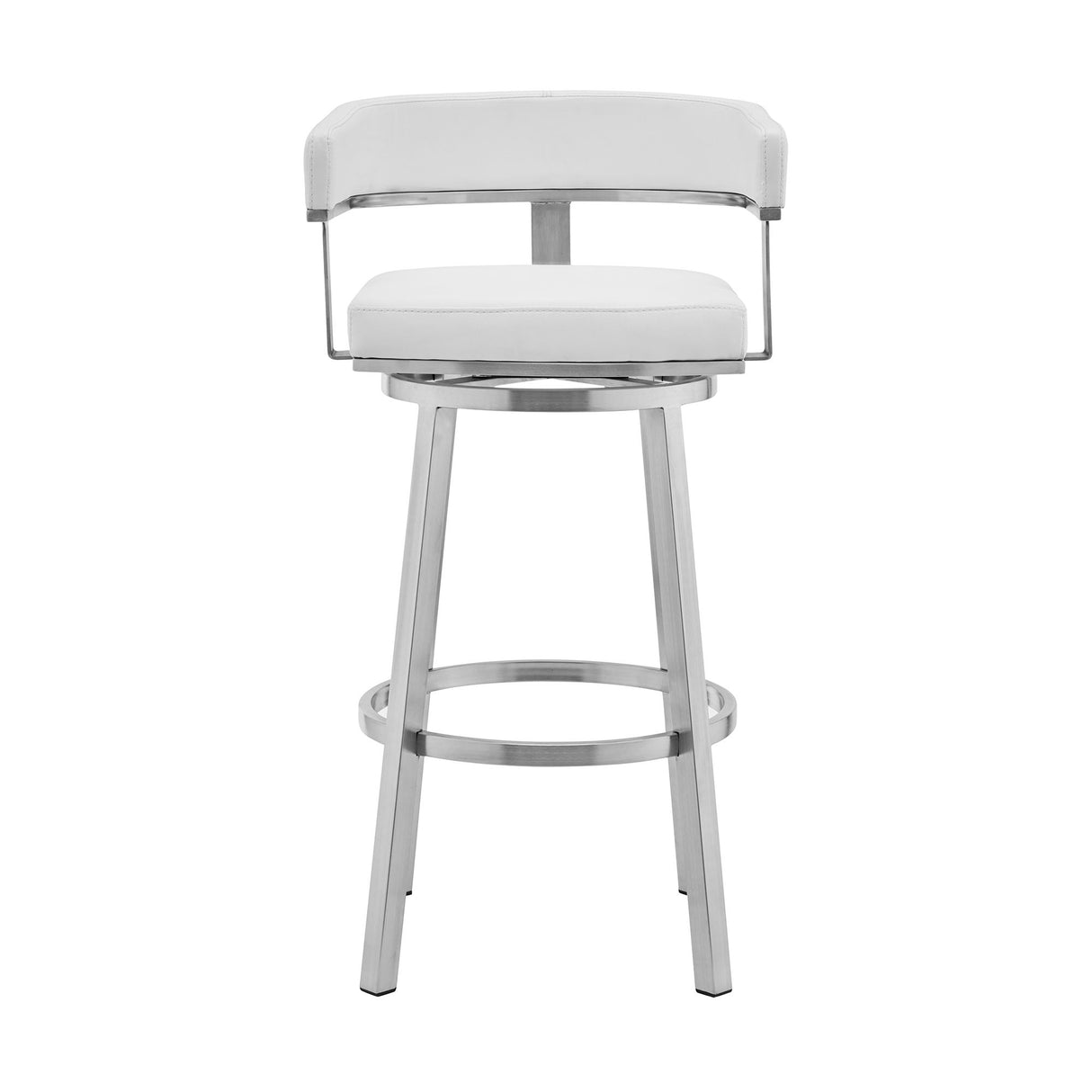 Lorin - 26" Faux Leather And Brushed Stainless Steel Swivel Bar Stool - White