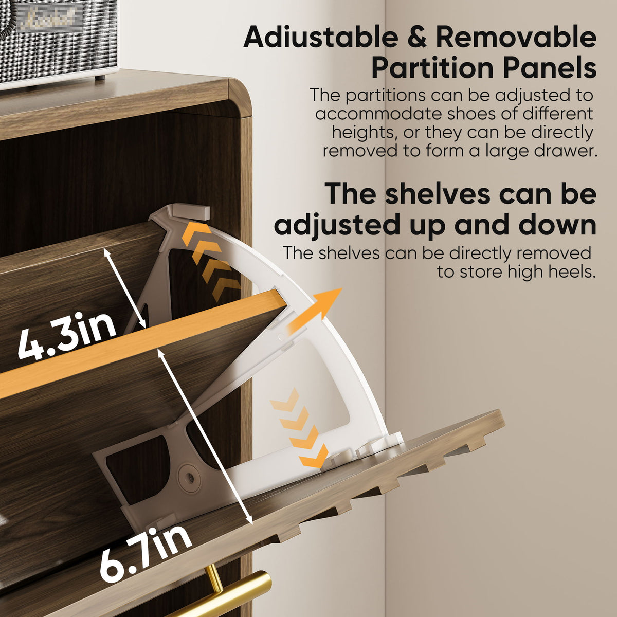 Freestanding Shoe Cabinet With 2 Flip Top Drawers For Entryway - Walnut