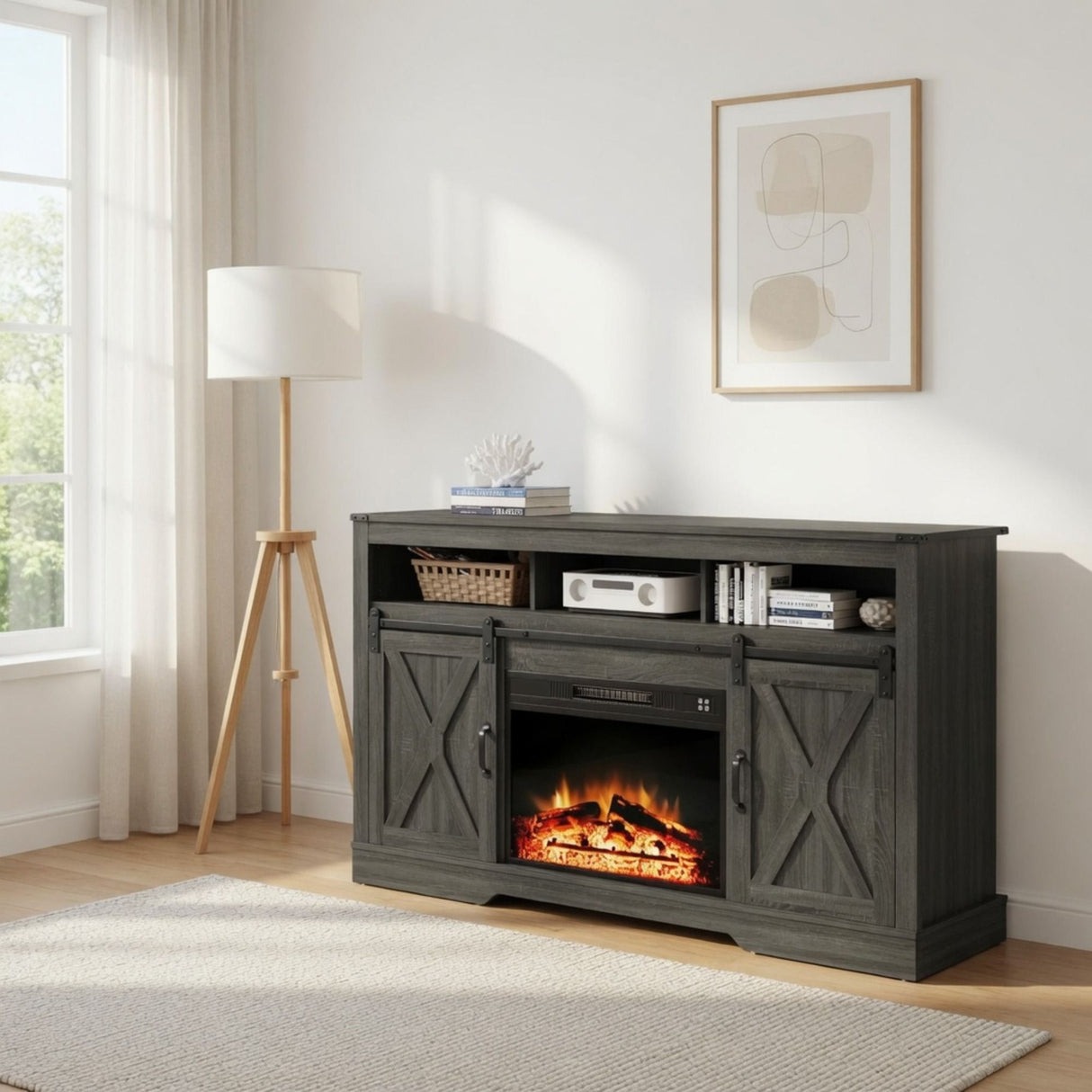 Electric Fireplace Insert Heater With Multicolor Flames, Remote Control - Black