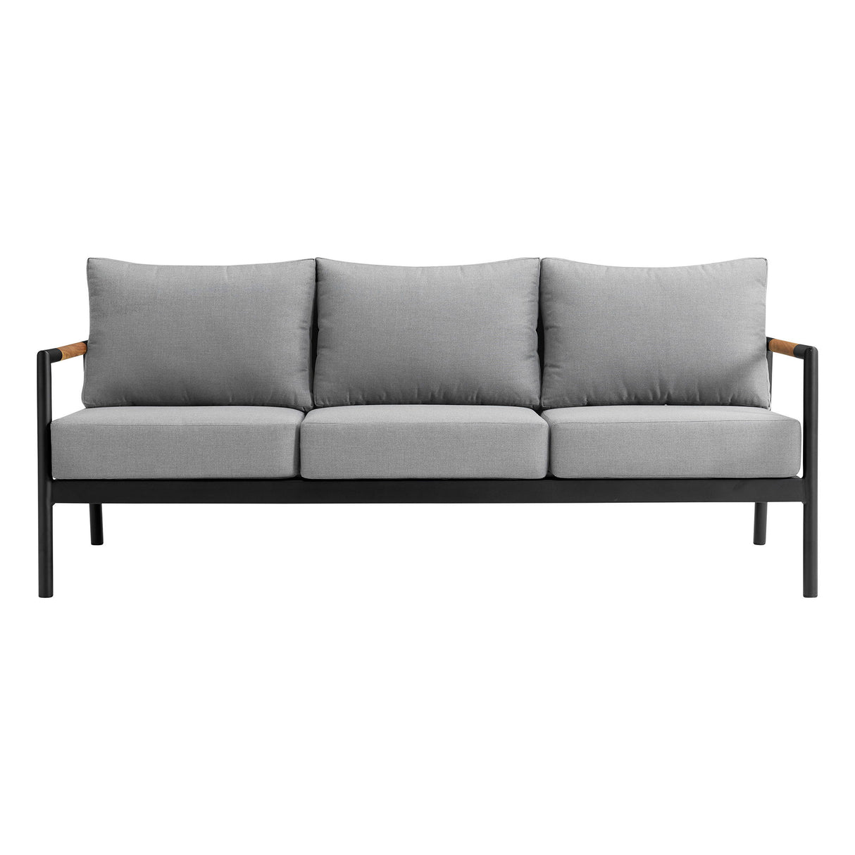 Crown - 4 Piece Black Aluminum And Teak Outdoor Seating Set With Dark Gray Cushions