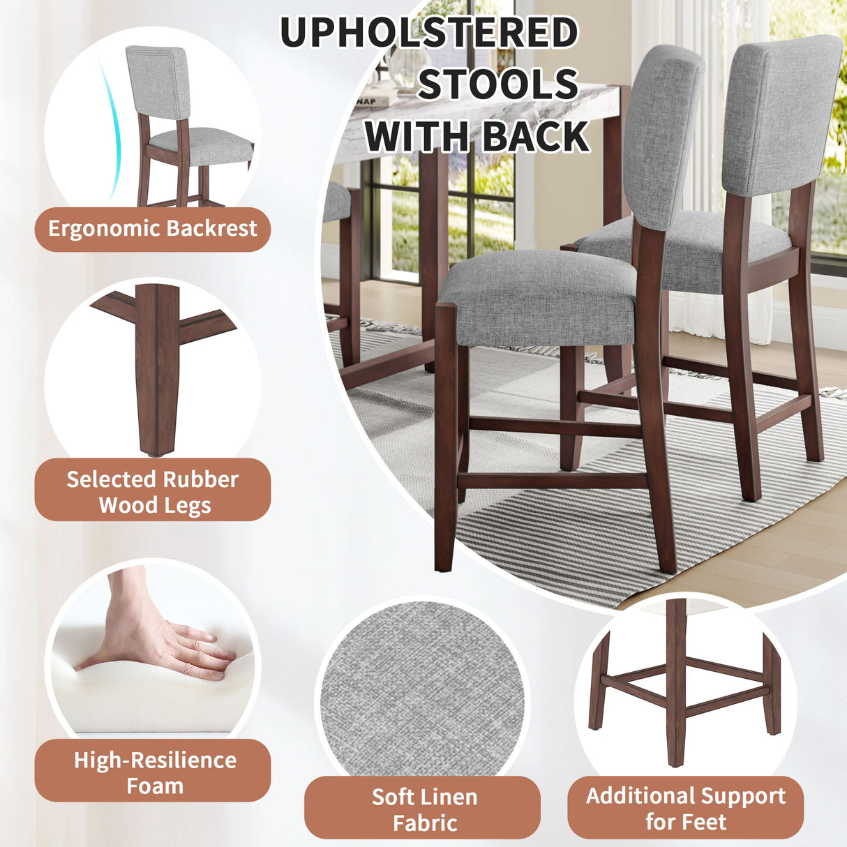 Mid Century Modern Bar Stools, Upholstered Counter Chairs