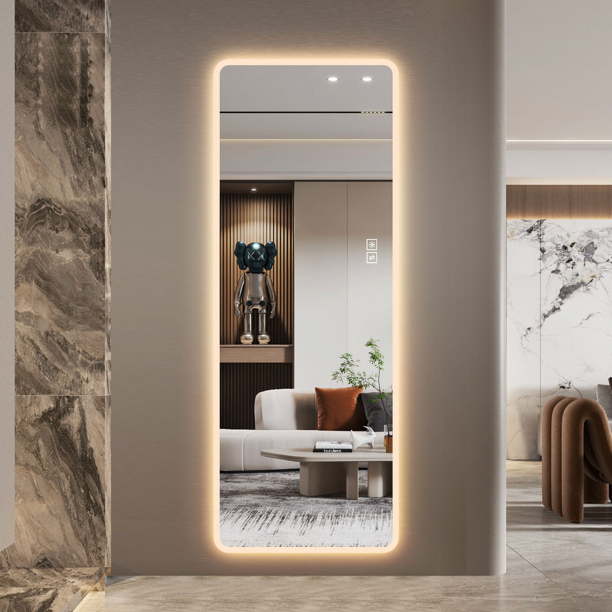 LED Full Length Mirror With Frosted Edge Lighting, 3 Color Temperatures