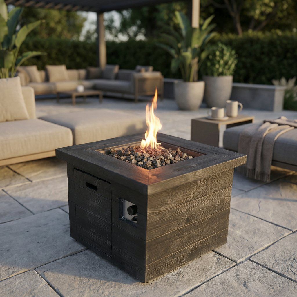 Propane Gas Fire Pit Table Outdoor Heater Concrete 32x24in Dark Gray