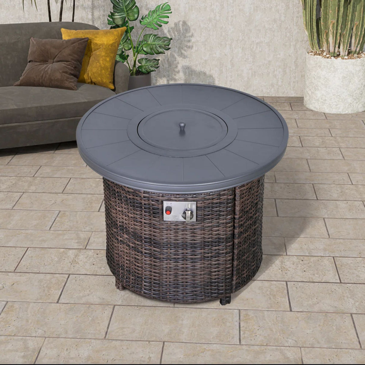 Outdoor Fire Pit Table Propane Heater Wicker 32x25in
