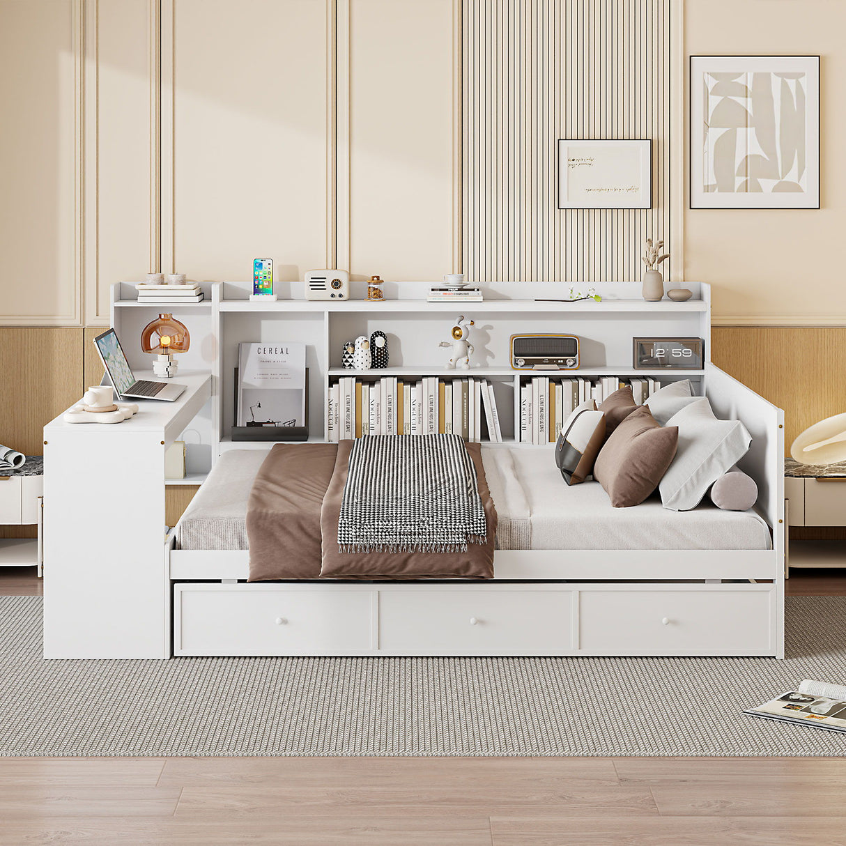 Daybed With 3 Drawers USB Ports And Desk