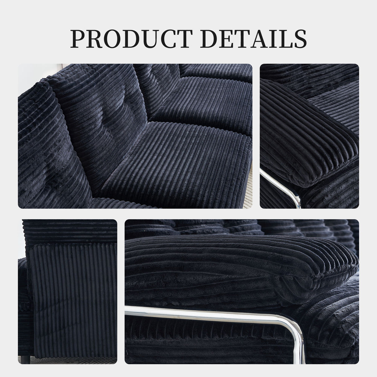Upholstery Modular Sectional Sofa , 4 Seater With 2 Ottomans For Living Room - Black