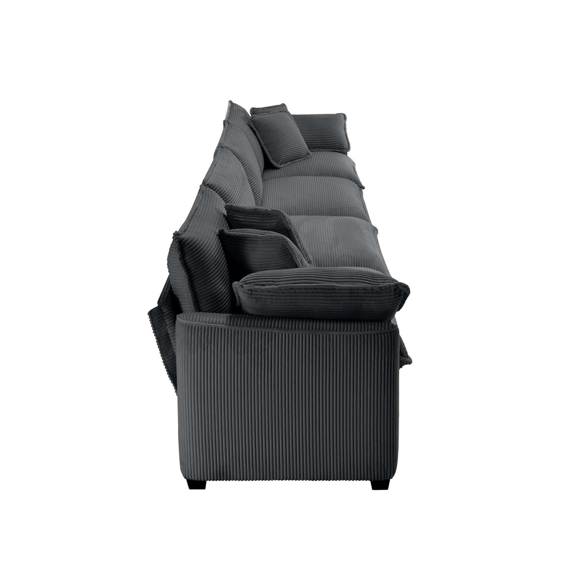 Modern Upholstered 4 Seater Corduroy Fabric Sofa With Arm And Throw Pillows - Gray