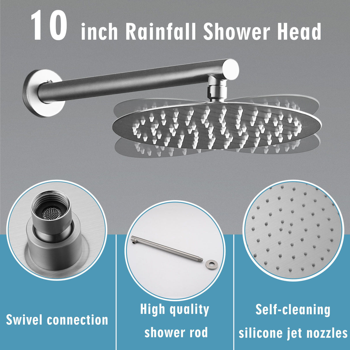 Wall Mounted Shower Set With High Pressure 10" Rain Shower Head And 5 Function Handheld Shower Head