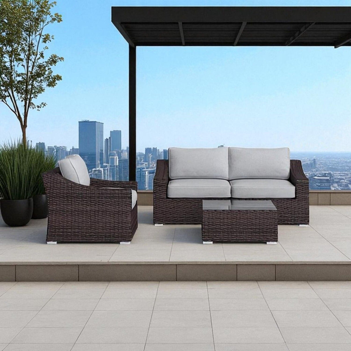 Outdoor Wicker Conversation Set With Cushions, All Weather