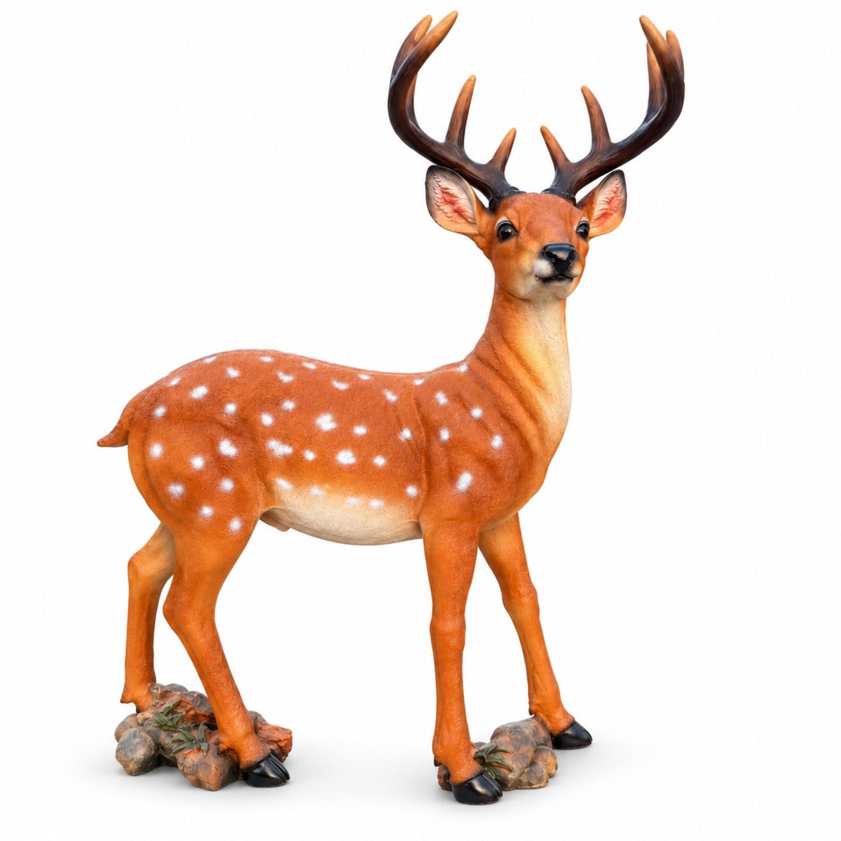 Lifelike Deer Statue With Detachable Antlers, Outdoor Garden Decor - Brown / Yellow