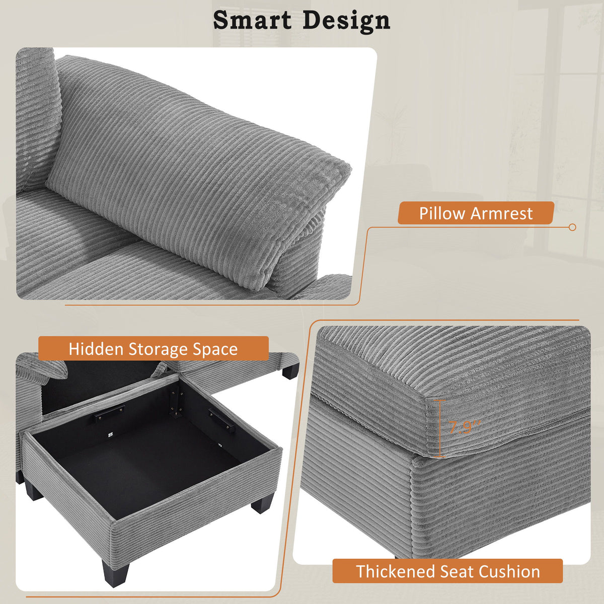 Modern U - Shaped Sectional Sofa With Storage Ottomans, USB Ports, And Cup Holders