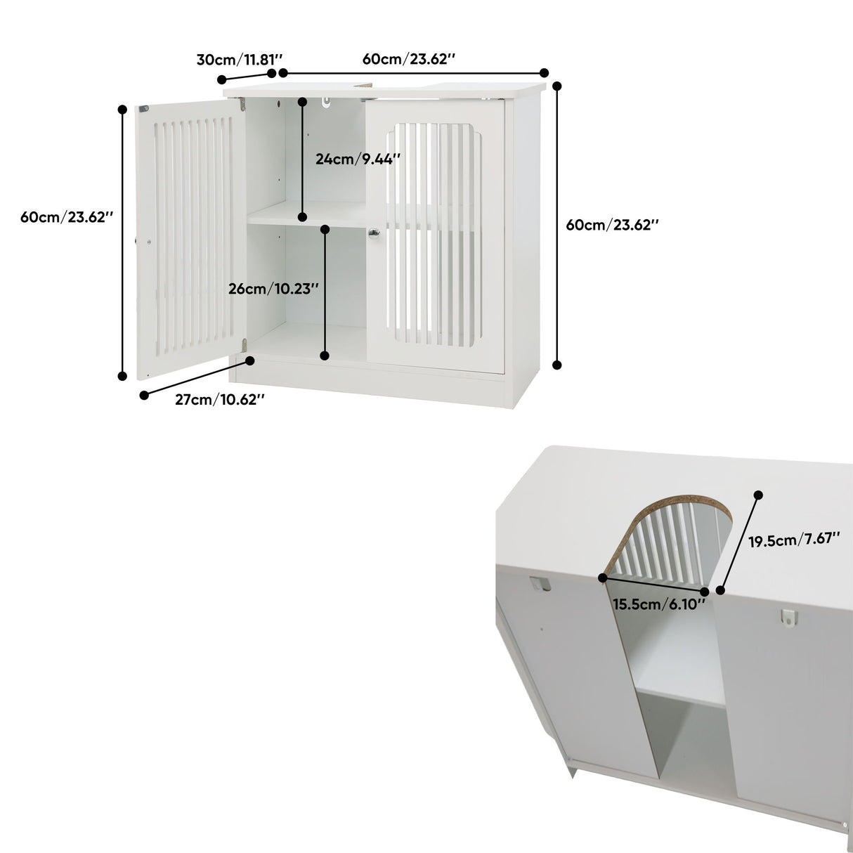 Louvered Double Door Floor Standing Bathroom Vanity Cabinet With Adjustable Shelf - White
