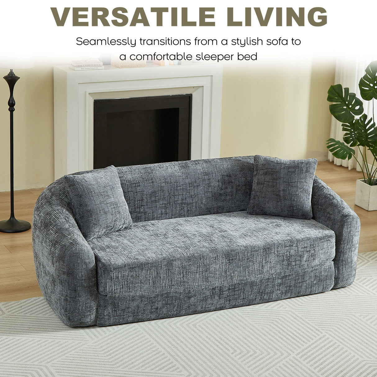 Curved Convertible Sofa, 2 In 1 Fold Out Bed With Pull Out Base And Deep Seat