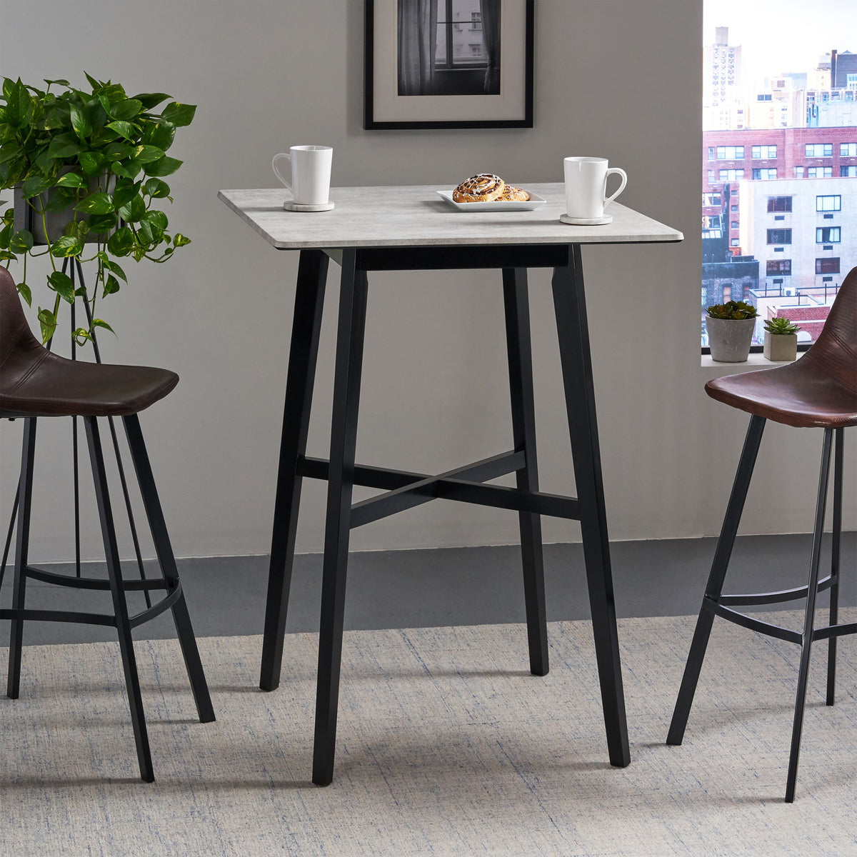 Modern Bar Height Dining Table, Rubberwood Legs And Laminate Table Top